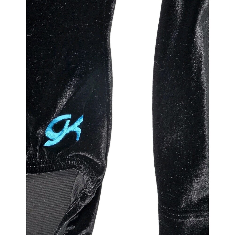 GK Elite VTG Torquoise Reflective Metallic Velvet LS Open Back Leotard Black AM - Picture 4 of 10